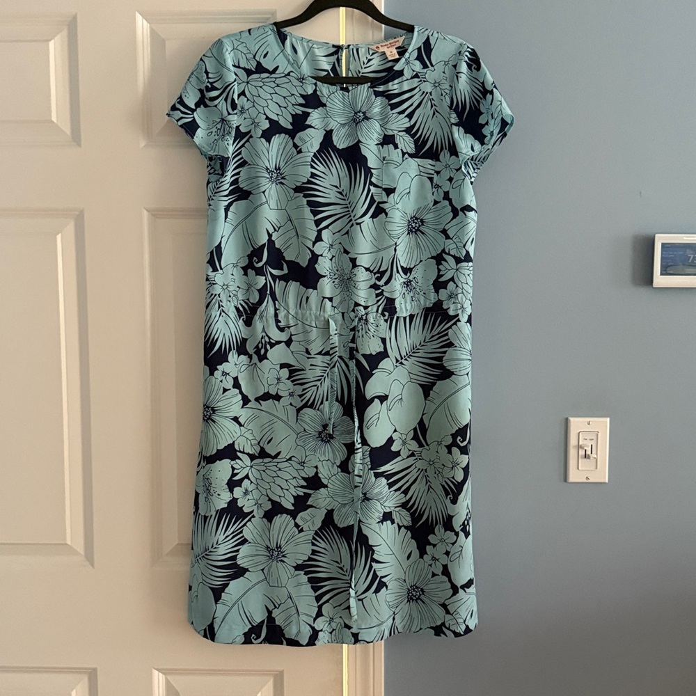 BROOKS BROTHERS floral multiprint short sleeve round neckline blue dress Sz 10